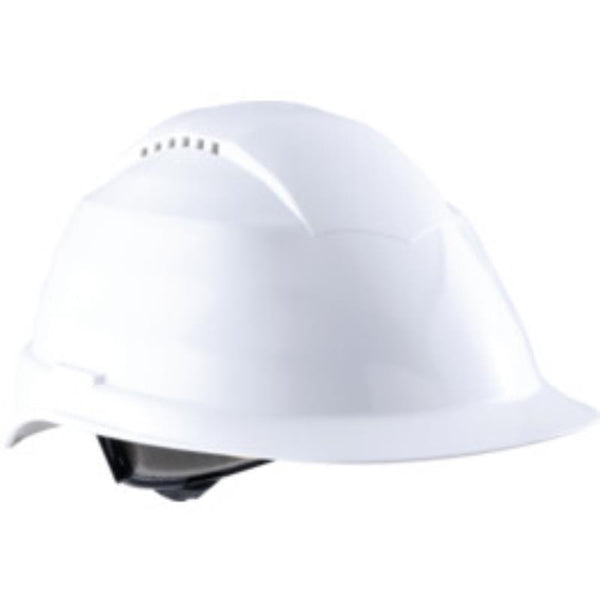 White ABS Construction Helmet - Vented, 6-Point Harness, Ratchet Adjustment | Safety Gear for Construction Workers