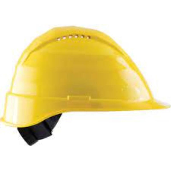 Yellow ABS Safety Helmet - 6 Point Harness, Vented, Ratchet Adjustment | Construction Hard Hat | Chavda.com