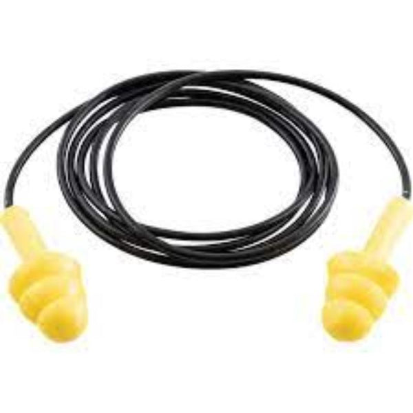CROMWELL Reusable Corded Earplugs Yellowon Black Cord 27Db (Bx-50Pr) - HAL9581700K