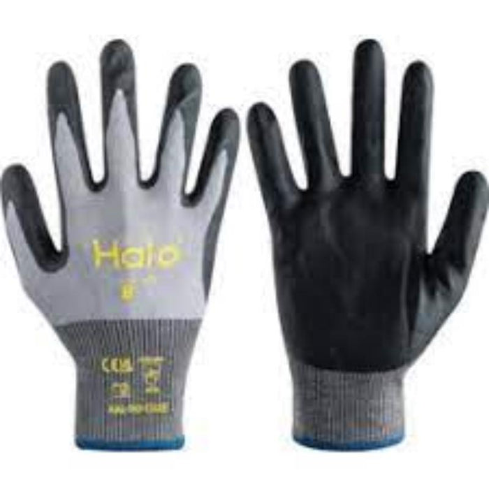 Halo Work Gloves, Cut B, 18 Gauge, Nitrile Palm Coated, Size 11 - Safety Gloves for Construction, Gardening, and Mechanics