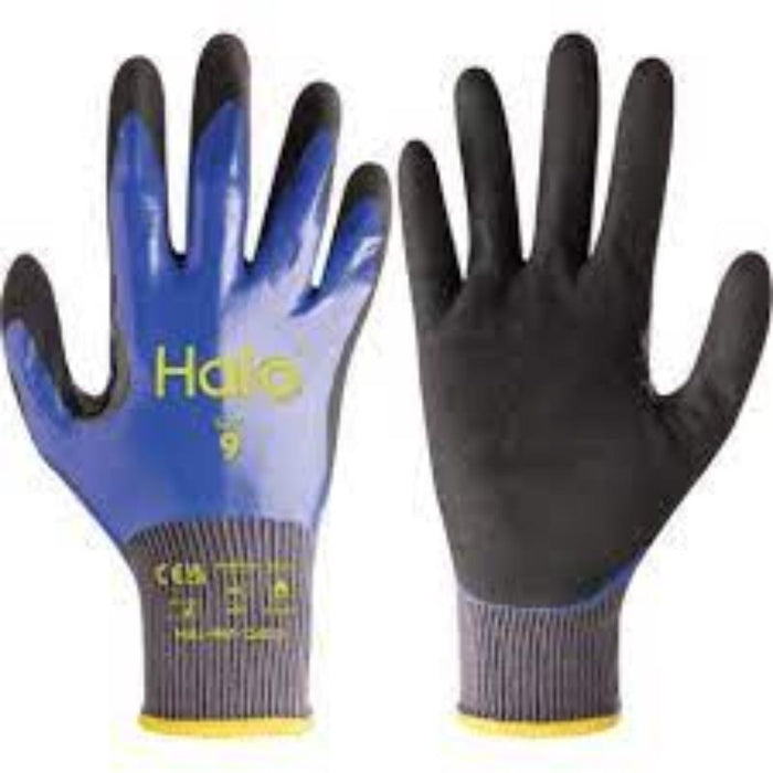 Halo Nitrile Double Coated Work Gloves Size 8 - Durable Hand Protection for Work, Gardening & DIY Projects.