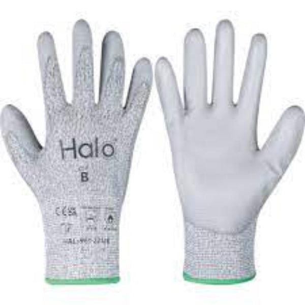 Halo Cut B Work Gloves - 13G PU Palm Coated Safety Gloves Size 10 - Cut Resistant Hand Protection