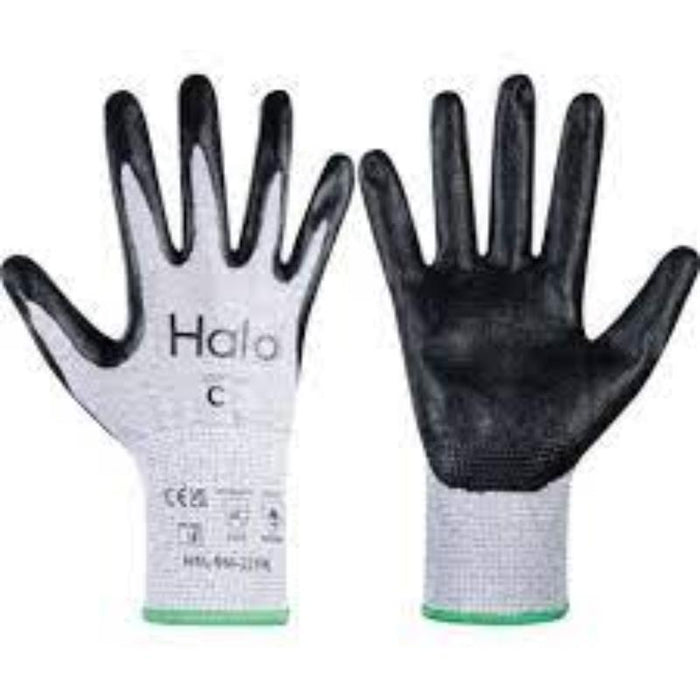 Halo Cut C Nitrile Palm Coated Work Gloves - Size 8 (Pack of 12). Cut Resistant Safety Gloves.