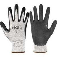 HALO Cut E Gloves, Sandy Nitrile, Size 7. Safety Work Gloves, Cut Resistant, Industrial Grade.