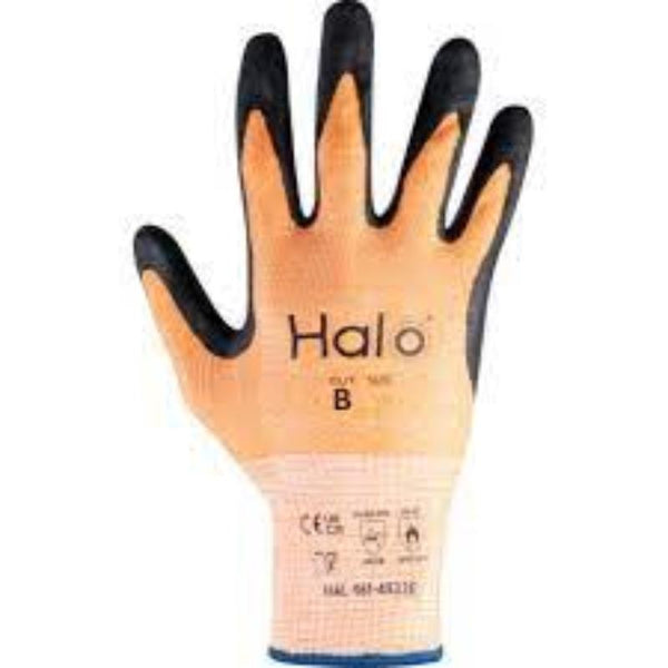 Halo Cut B Safety Glove - Amber Nitrile Coated Work Glove for Hand Protection