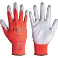 HALO Seamless Nylon PU Palm Coated Cut Gloves Grey/Red Sz-8 | Work Gloves
