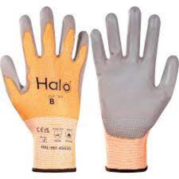 Halo SEAMLESS NYLON PU PALM COATED CUTB GLOVES GREY/ORANGE SZ-8