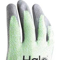Halo Cut Resistant Work Gloves Grey/Green PU Coated Seamless Nylon Size 6