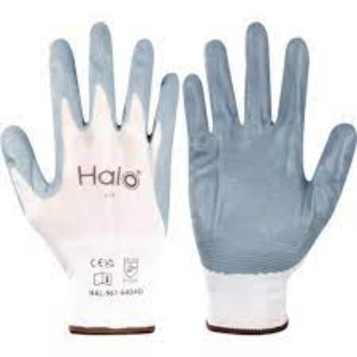 Halo White Nylon Lined Grey Nitrile Gloves - Durable Work Gloves for Hand Protection