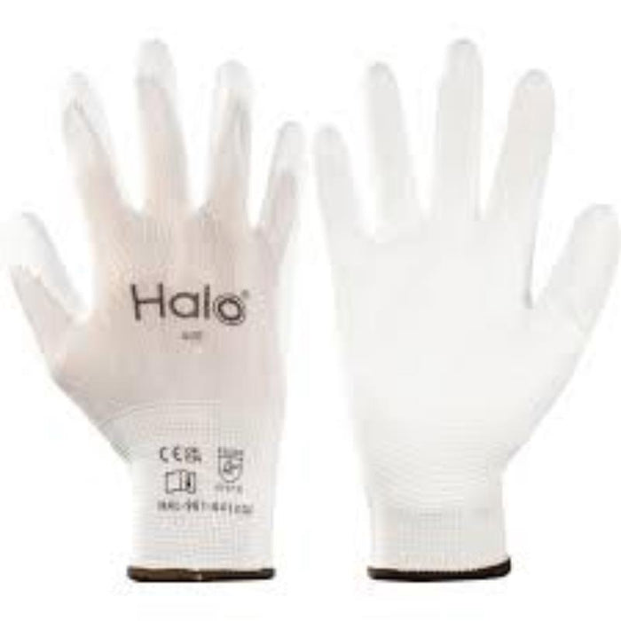 Halo White Nylon PU Coated Gloves, Size 9. Lightweight Work Gloves, Protective Handwear, Durable, chavda.com.