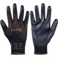 HALO Black Nylon PU Coated Work Gloves Size 7 - Protective Handwear by chavda.com
