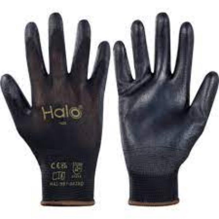 HALO Black Nylon PU Coated Work Gloves Size 7 - Protective Handwear by chavda.com