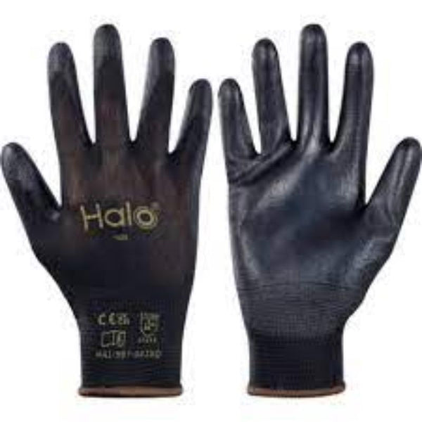Halo BLACK NYLON LINED PU COATEDGLOVES SZ-8