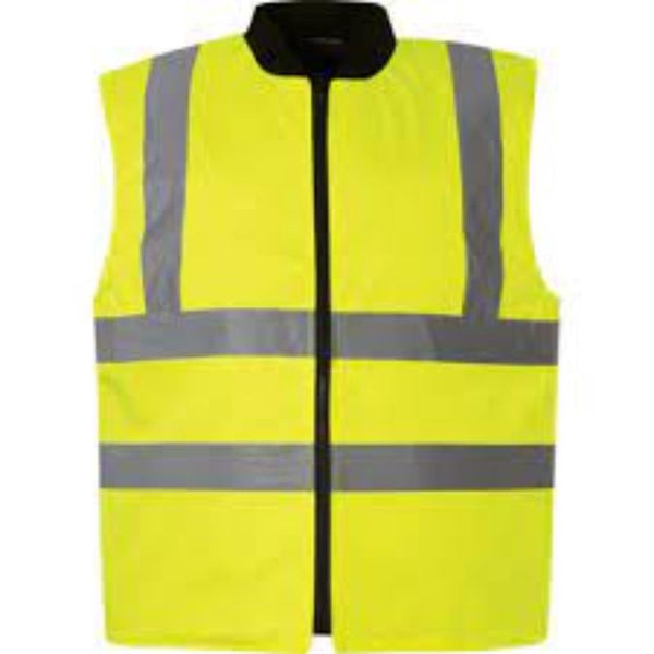 Hi-Vis Yellow Reversible Body Warmer, EN20471 Certified, Size M. High visibility safety vest for work.
