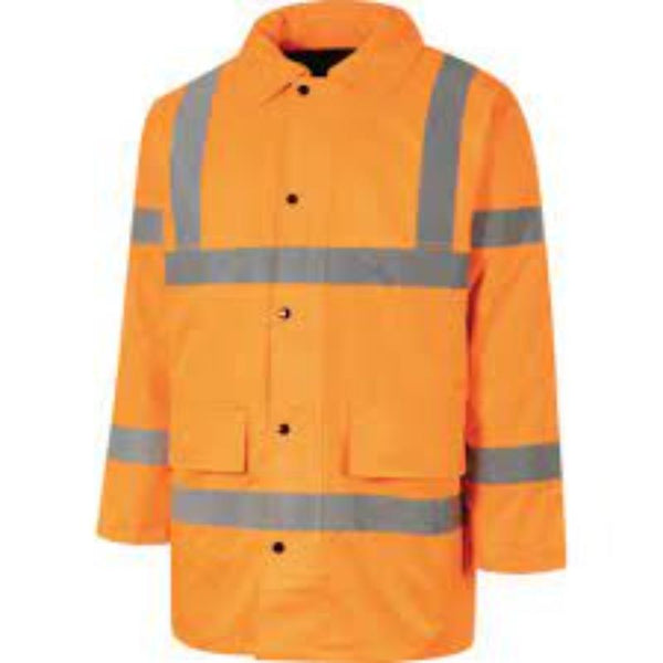 Hi-Vis Waterproof Coat, Class 3 Safety, Orange, EN20471 Compliant. High Visibility Rain Jacket for Construction & Road Work.