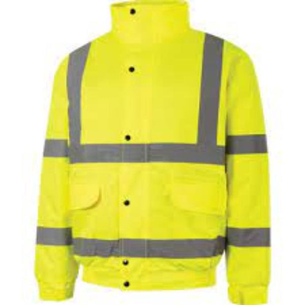 Hi-Vis Yellow Bomber Jacket EN20471: High Visibility Safety Workwear, Ripstop Fabric, 2XL