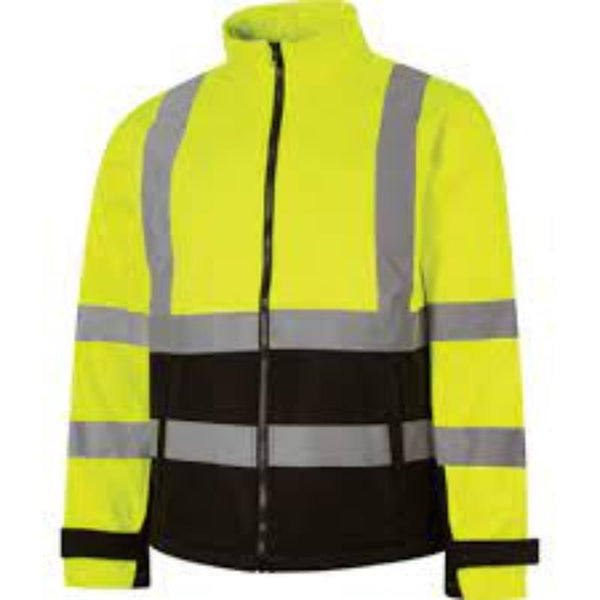 Hi-Vis Yellow & Black Soft Shell Jacket - EN20471 Certified, Safety Workwear, High Visibility Coat, 4XL