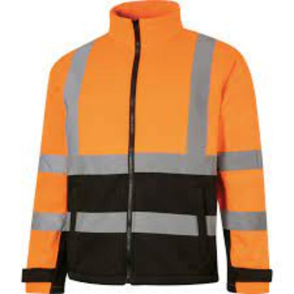 Hi-Vis Orange & Black Softshell Jacket EN20471. High Visibility Safety Jacket for work, construction, and outdoor use.