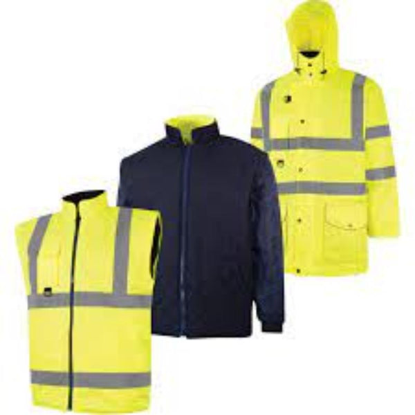 Hi-Vis Yellow Safety Jacket Collection: Waterproof & Breathable Workwear, EN20471 Certified. Includes Vest, Coat, and Jacket.