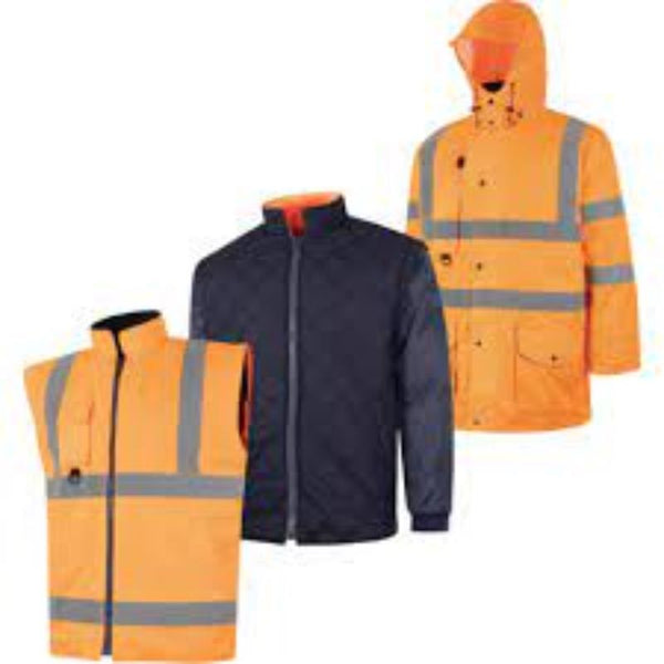 Hi-Vis Orange Waterproof 5-in-1 Coat: Safety Workwear for Enhanced Visibility & Protection