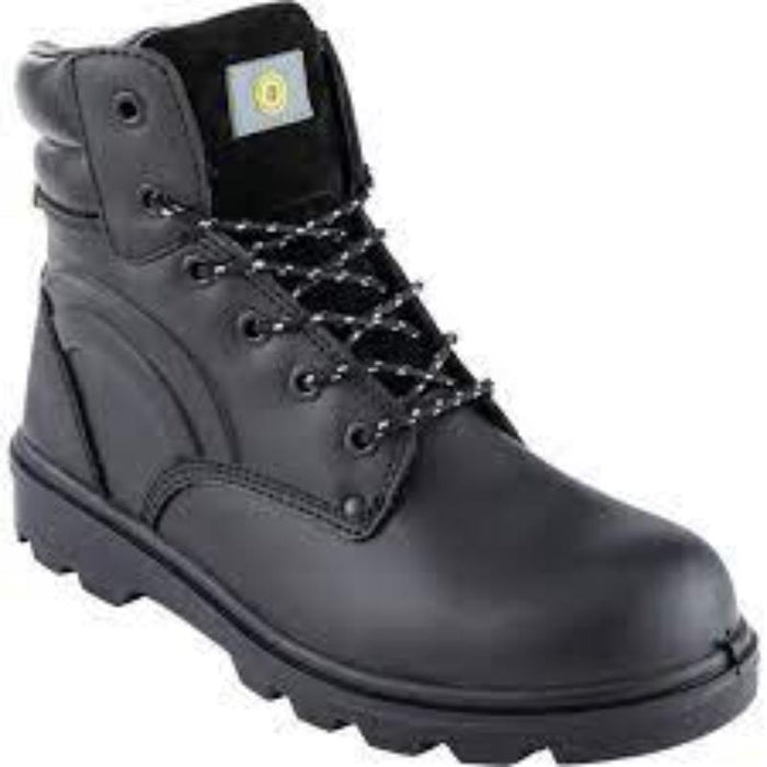 CROMWELL TRUCKER BOOT BLACK S1P SR C SIZE12 - Black leather safety boot with steel toe, slip resistance, size 12.
