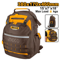 INGCO TOOL BACKPACK 8KG HBP01028 - Brown & Yellow Tool Backpack for Construction, Carpentry & Plumbing
