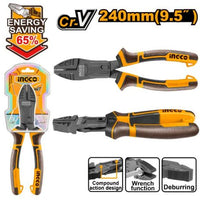 INGCO Compound Combination Pliers 240mm HCCP58240: Heavy-Duty Hand Tool for Gripping, Cutting & Deburring - Durable Cr-V Steel