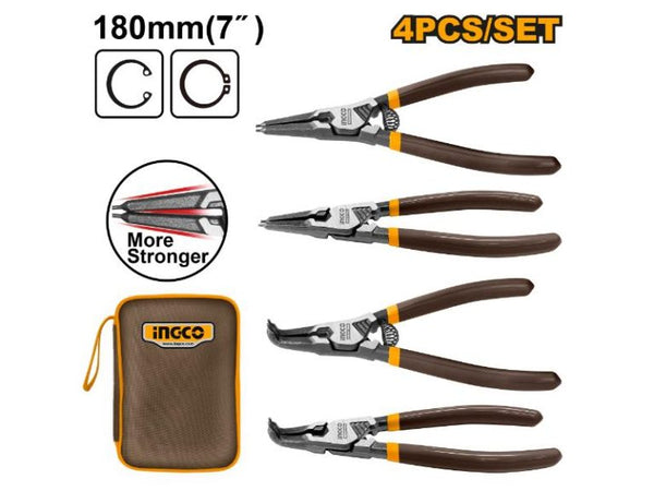 INGCO Circlip Pliers Set 180mm (7") 4PCS HCCPS26180 - Internal External Snap Ring Plier Kit | Chavda