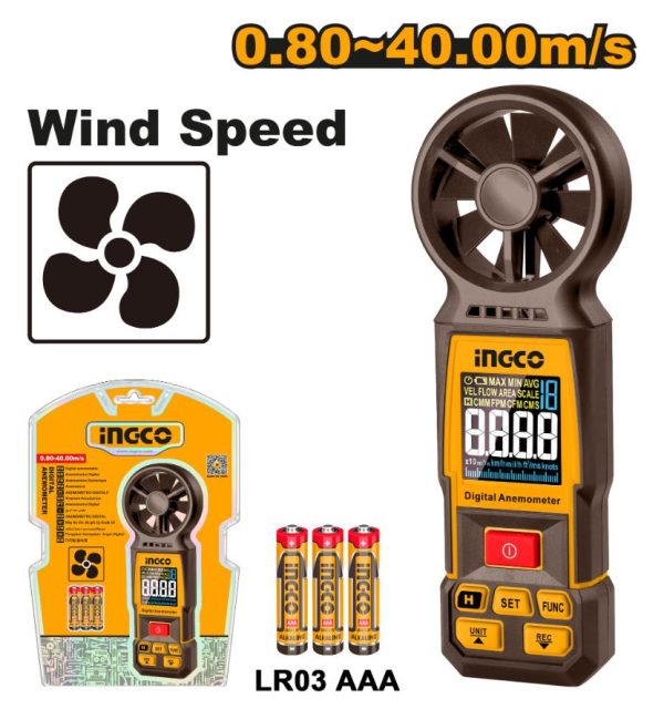 INGCO Digital Anemometer: HETAN031 Wind Speed Meter for Accurate Measurement. Portable & Easy to Use.