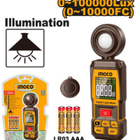 INGCO Digital Lux Meter HETLU031: Measure Light Intensity. Includes Meter, Batteries, Case & Packaging. 0-100000Lux Range.