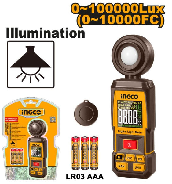 INGCO Digital Lux Meter HETLU031: Measure Light Intensity. Includes Meter, Batteries, Case & Packaging. 0-100000Lux Range.
