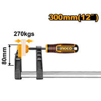 INGCO F-Type Clamp 80x300mm - Heavy Duty Woodworking Clamp 270kgs Capacity