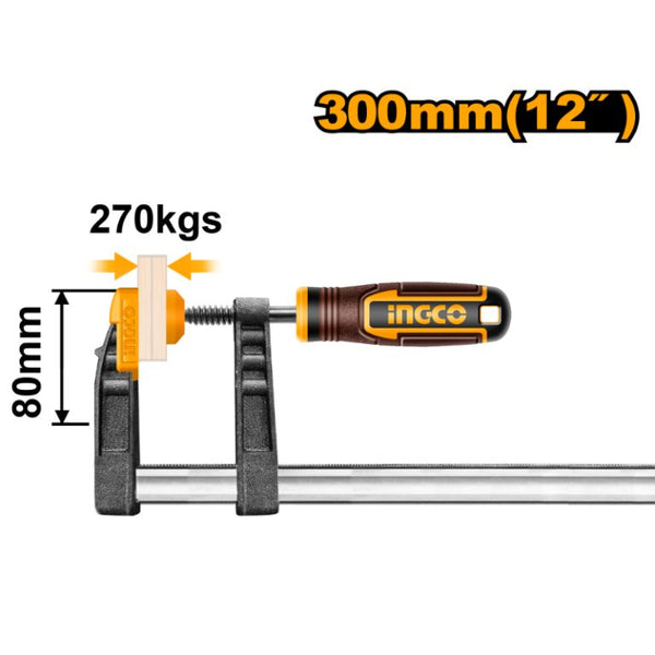 INGCO F-Type Clamp 80x300mm - Heavy Duty Woodworking Clamp 270kgs Capacity