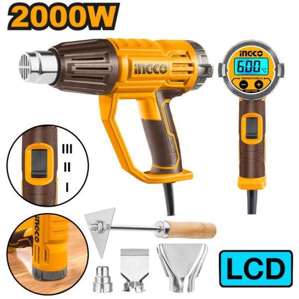 INGCO Heat Gun 2000W 600C LCD - Powerful heat gun for various applications.  Buy INGCO heat gun online.