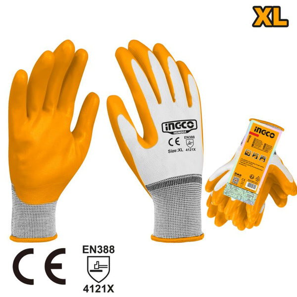 INGCO Nitrile Work Gloves XL - Orange Protective PPE Gloves