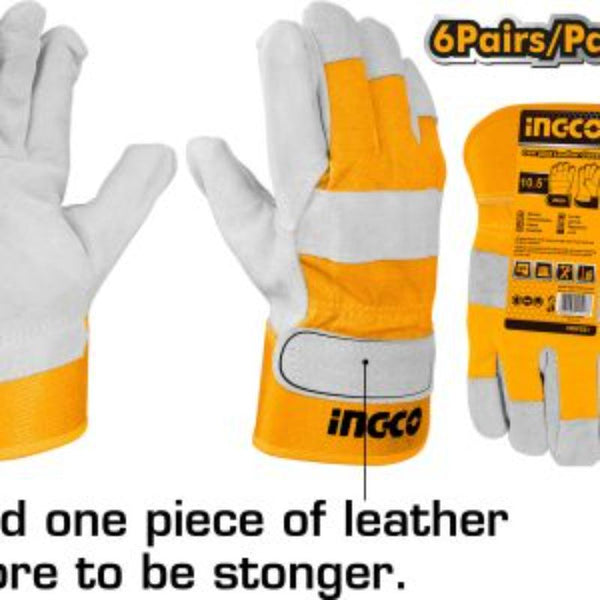 INGCO PPE GLOVES LEATHER SIZE 10.5'' - HGVC01