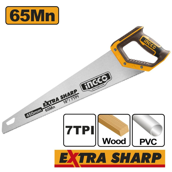 INGCO Hand Saw 500mm 7TPI - Extra Sharp Wood PVC Cutting Saw