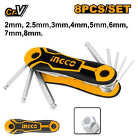 INGCO Allen Key Hex Ball 8PCS Set - Metric Hex Wrenches Tool Kit, Professional Quality