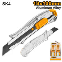 INGCO SK4 Snap Off Knife - 18x100mm Aluminum Alloy Cutter Utility Box Cutter with Replaceable Blades