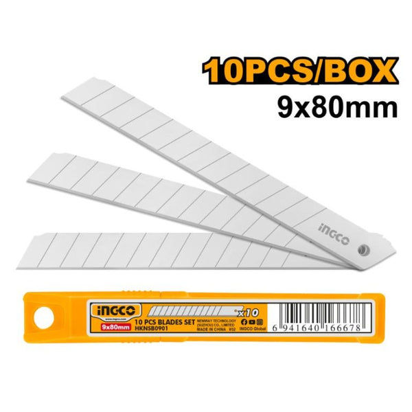 INGCO HKNSB0901 Knife Snap Off Blades 9x80mm 10pcs - Cutter Blades Replacement Refills