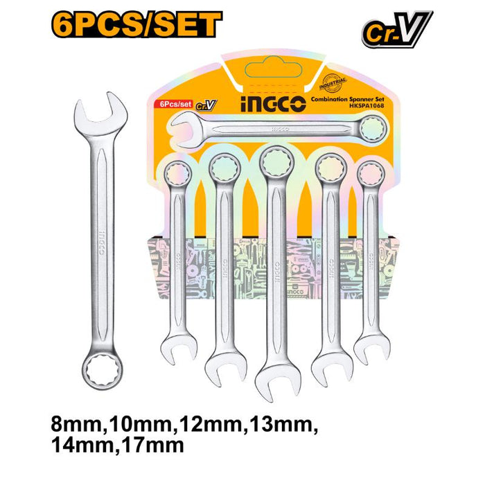 INGCO SPANNER COMBINATION SET 6PCS HKSPA1068 - High-Quality Hand Tools for Professionals & DIY Enthusiasts - Chavda.com