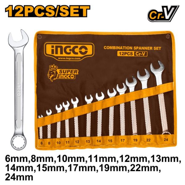 Ingco | Combination Spanner Set  12Pieces (6 – 24mm) - HKSPA1142