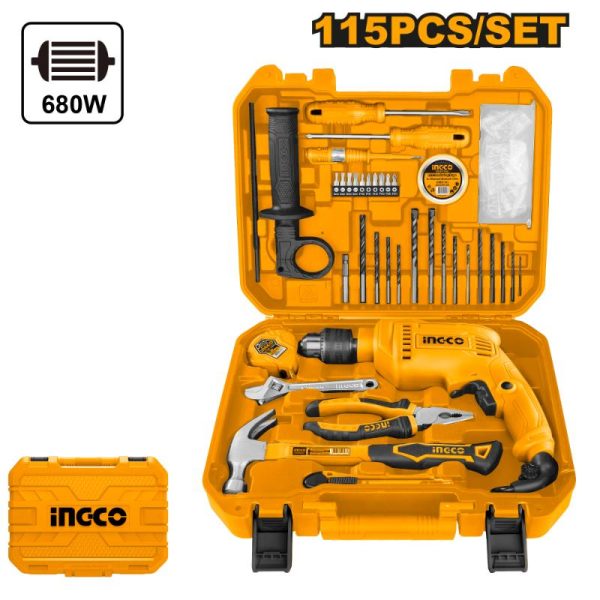 INGCO DRILL IMPACT 680W 13MM TOOL SET 115PCS