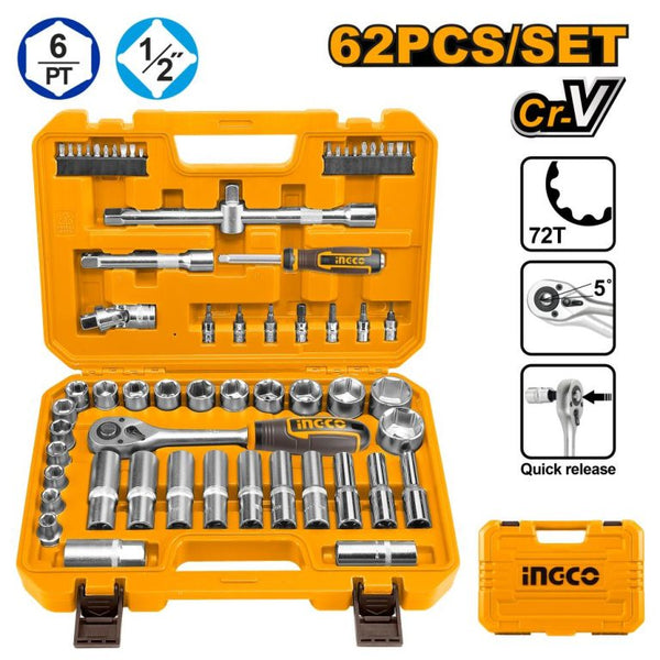 INGCO SOCKET & SCREWDRIVER SET 62PCS - HKTS12602