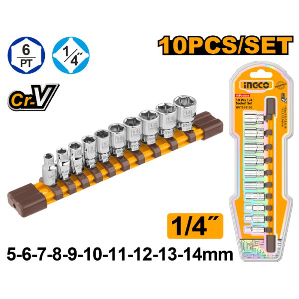 INGCO SOCKET SET 1/4'' 5-14MM 10PCS - HKTS14103