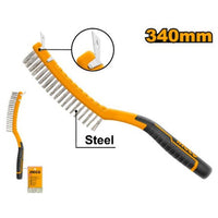 INGCO Wire Brush 340mm - Steel Bristles, Plastic Handle, 3 Row Cleaning Brush | Chavda.com