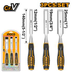 INGCO Wood Chisel Set 3pcs: 1/2", 3/4", 1" Cr-V Chisels for Woodworking