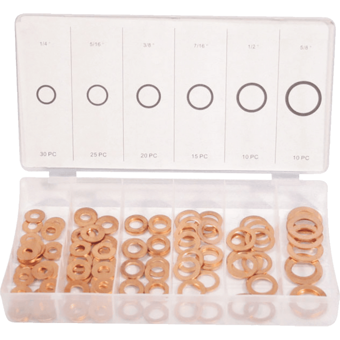 Copper Washers Assortment, Flat, 110PC - Metric Sealing Rings, Gaskets, Plumbing, Automotive, Hardware Kit
