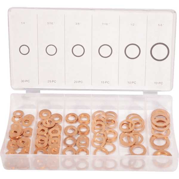 Copper Washers Assortment, Flat, 110PC - Metric Sealing Rings, Gaskets, Plumbing, Automotive, Hardware Kit