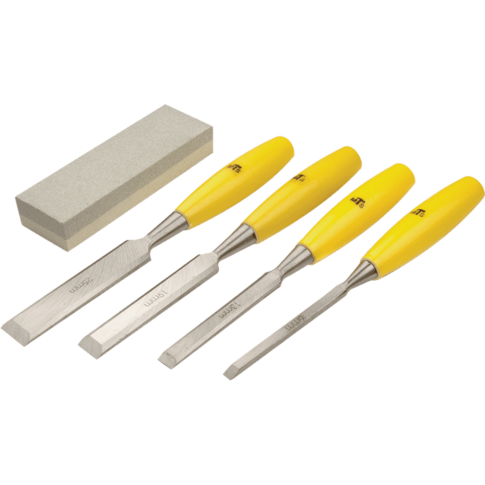 MTS Wood Chisel Set - 4-Piece Woodworking Chisels with Oil Stone